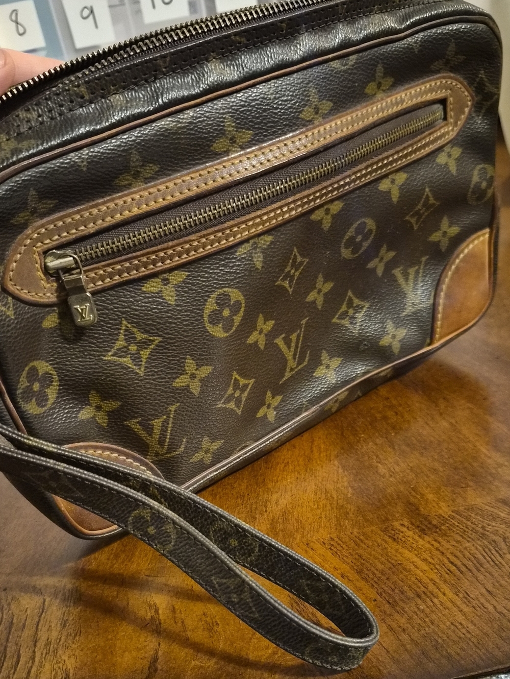 🩵🩵2001 Vintage Louis Vuitton Marly Dragonne Clutch GM Brown Leather W